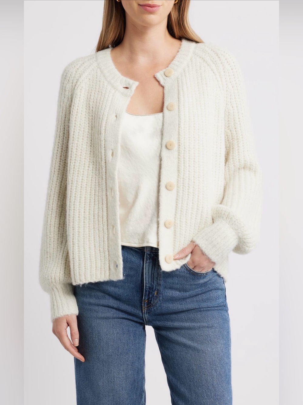 NEW…Caslon Metallic Shaker Stitch Cardigan Sweater